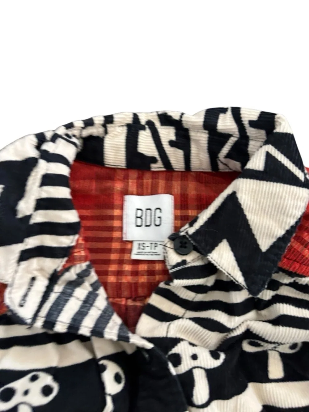 BDG Tripped Up Button Up Crop Shirt Urban Outfitters Mushroom Plaid Corduroy - Picture 5 of 6